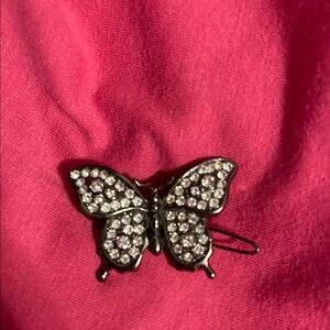 Silver Butterfly Brooch with Rhinestone Accents